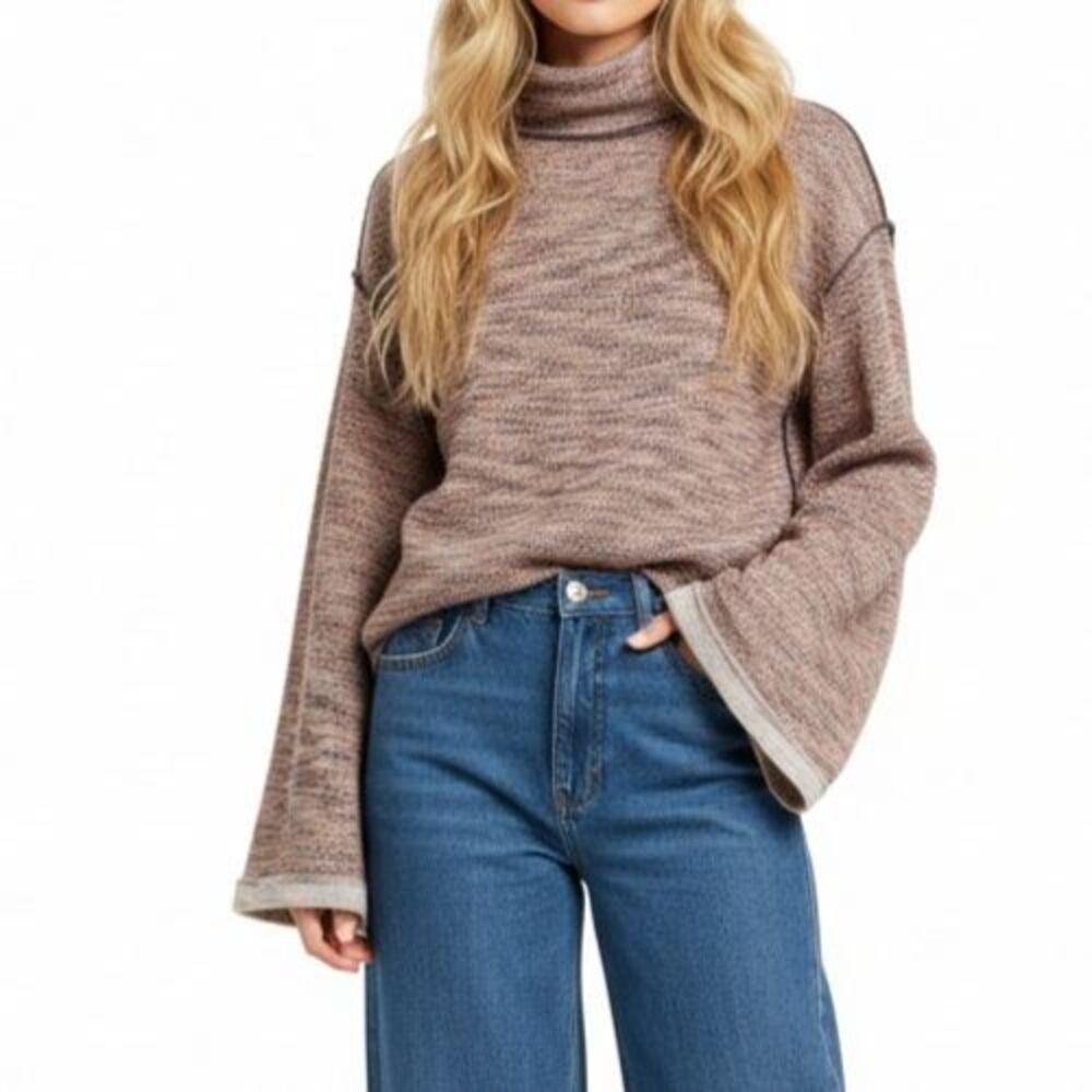 Free People NEW Sunny Days Turtleneck Pullover Women Small Textured Knit NWOT